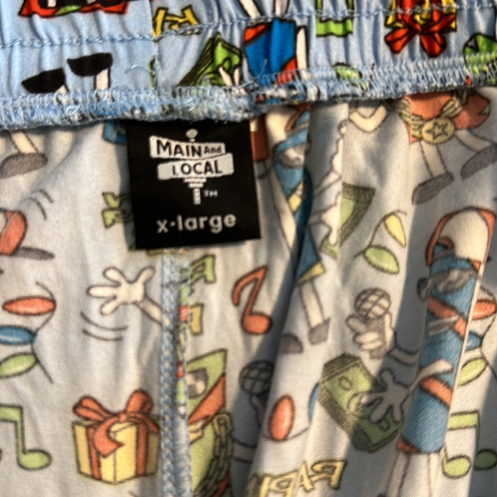 New Men’s blue‎ pajama lounge Christmas Rapping Paper pj pants size XL - Picture 5 of 7